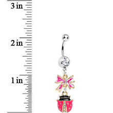 Load image into Gallery viewer, Clear Gem Gift of a Pink Ladybug Dangle Belly Ring
