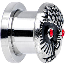 Load image into Gallery viewer, 0G Red Gem Eyes Stainless Steel Thoughtful Owl Screw Fit Plug
