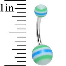 将图片加载到图库查看器，Acrylic Planetary Striped Green and Blue Belly Ring
