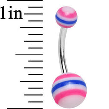 将图片加载到图库查看器，Acrylic Balanced Brightness Pink and Blue Striped Belly Ring
