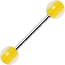 Load image into Gallery viewer, 14G Acrylic Ideal Sunny Yellow Stripe Straight Barbell Tongue Ring
