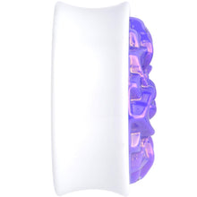 Load image into Gallery viewer, White Acrylic Pretty Purple Pearlescent Flower Saddle Plug Available in Sizes 0G to 25mm
