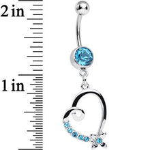 Load image into Gallery viewer, Aqua Crystal Flower and Twisting Heart Dangle Belly Ring
