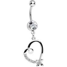 Load image into Gallery viewer, Clear Crystal Flower and Twisting Heart Dangle Belly Ring
