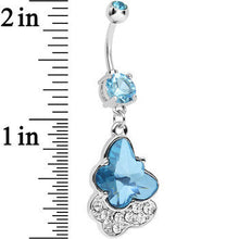 将图片加载到图库查看器，Aqua Cubic Zirconia Double Layered Butterfly Dangle Belly Ring
