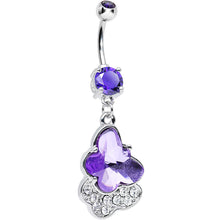 Load image into Gallery viewer, Tanzanite Cubic Zirconia Double Layered Butterfly Dangle Belly Ring
