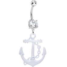 Load image into Gallery viewer, Clear Gem Sailor Bride White Anchor Dangle Belly Ring
