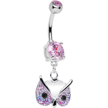 Load image into Gallery viewer, Pink Gem Glitter Mask Owl Head Dangle Belly Ring
