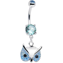将图片加载到图库查看器，Aqua Gem Glitter Mask Owl Head Dangle Belly Ring
