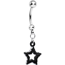 Load image into Gallery viewer, Clear Gem Sparkling Outline Stripe Black Star Dangle Belly Ring

