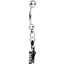 Load image into Gallery viewer, Clear Gem Sparkling Outline Stripe Black Star Dangle Belly Ring
