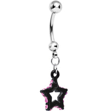 Load image into Gallery viewer, Pink Gem Sparkling Outline Stripe Black Star Dangle Belly Ring
