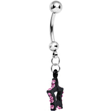 Load image into Gallery viewer, Pink Gem Sparkling Outline Stripe Black Star Dangle Belly Ring
