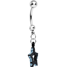 Load image into Gallery viewer, Aqua Gem Sparkling Outline Stripe Black Star Dangle Belly Ring
