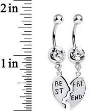 将图片加载到图库查看器，Clear Gem Shared Heart Best Friend Heart Dangle Belly Ring Set
