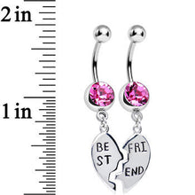 将图片加载到图库查看器，Pink Gem Shared Heart Best Friend Heart Dangle Belly Ring Set
