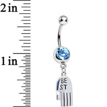 Load image into Gallery viewer, Aqua Gem Holding Hands Best Friend Heart Dangle Belly Ring Set

