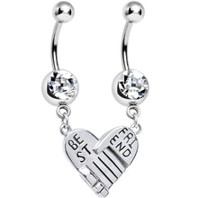Load image into Gallery viewer, Clear Gem Holding Hands Best Friend Heart Dangle Belly Ring Set
