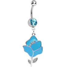 Load image into Gallery viewer, Aqua Gem Stainless Steel Blue Opera Flower Dangle Belly Ring
