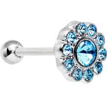 Load image into Gallery viewer, 18G Aqua CZ Sparkling Flower Cartilage Tragus Earring
