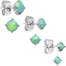 将图片加载到图库查看器，Brilliant Green Synthetic Opal Stud Earrings 3 Pair Set
