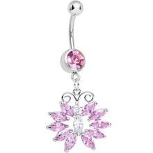 Load image into Gallery viewer, Pink Cubic Zirconia Queen of Spring Butterfly Dangle Belly Ring

