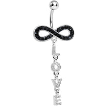 Load image into Gallery viewer, Black Cubic Zirconia Love Sparkles to Infinity Dangle Belly Ring
