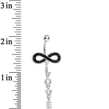 Load image into Gallery viewer, Black Cubic Zirconia Love Sparkles to Infinity Dangle Belly Ring
