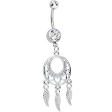 Load image into Gallery viewer, Clear Double CZ Lost in Dreamland Dreamcatcher Dangle Belly Ring
