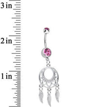 Load image into Gallery viewer, Pink Double CZ Lost in Dreamland Dreamcatcher Dangle Belly Ring
