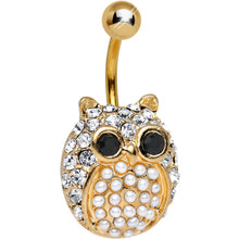 Load image into Gallery viewer, Clear Gem Gold Plated Pearly Owl Square Belly Ring
