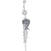 将图片加载到图库查看器，Clear Double CZ Chain Streamer Angel Wing Dangle Belly Ring
