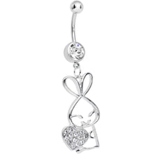 Load image into Gallery viewer, Clear Cubic Zirconia Hugging Heart Bunny Dangle Belly Ring
