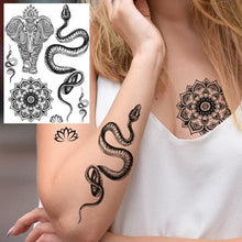 Load image into Gallery viewer, 53 Sheets Black Lace Temporary Tattoos Sticker Butterfly Flower Fake Tatoo Sticker Sexy  Black Henna Temporary Tattoos For Women

