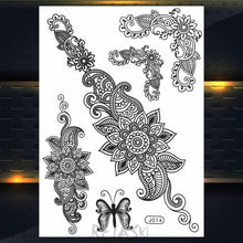 Load image into Gallery viewer, 53 Sheets Black Lace Temporary Tattoos Sticker Butterfly Flower Fake Tatoo Sticker Sexy  Black Henna Temporary Tattoos For Women
