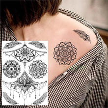 Load image into Gallery viewer, 53 Sheets Black Lace Temporary Tattoos Sticker Butterfly Flower Fake Tatoo Sticker Sexy  Black Henna Temporary Tattoos For Women
