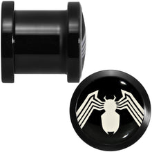 Load image into Gallery viewer, 00G Licensed White Spider-Man Logo Black PVD Screw Fit Plugs Set
