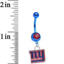 将图片加载到图库查看器，Licensed NFL Red Gem Anodized Titanium NY Giants Dangle Belly Button Ring
