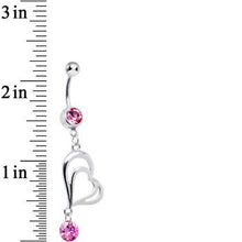 Load image into Gallery viewer, Pink CZ Enchanted by Love Hollow Twin Heart Dangle Belly Ring

