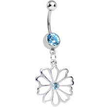 Load image into Gallery viewer, Aqua CZ Sunny Season Hollow Flower Dangle Belly Ring
