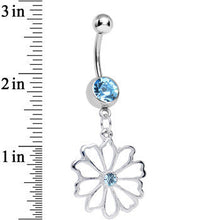 Load image into Gallery viewer, Aqua CZ Sunny Season Hollow Flower Dangle Belly Ring
