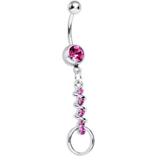 Load image into Gallery viewer, Pink Gem Zig Zag Ribbon Door Knocker Dangle Belly Ring
