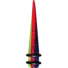 Load image into Gallery viewer, 0G Green Red Blue Acrylic Vibrant Glitter Taper
