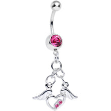 Load image into Gallery viewer, Pink Gem Elevated Love Winged Heart Dangle Belly Ring
