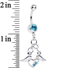 将图片加载到图库查看器，Aqua Gem Elevated Love Winged Heart Dangle Belly Ring
