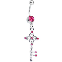 将图片加载到图库查看器，Pink Gem Sparkling Twisted Key Dangle Belly Ring
