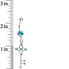 Load image into Gallery viewer, Aqua Gem Sparkling Twisted Key Dangle Belly Ring
