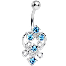 Load image into Gallery viewer, Aqua Gem Lovely in Lace Heart Belly Ring
