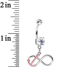 Load image into Gallery viewer, Clear Gem Sailing to Infinity Pink Anchor Dangle Belly Ring
