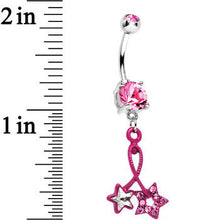 Load image into Gallery viewer, Pink Double Gem Twin String of Pink Stars Dangle Belly Ring

